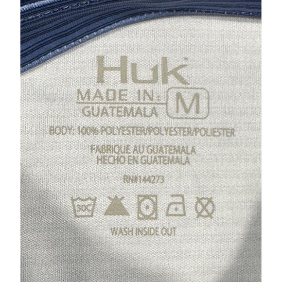 Huk Pursuit Novelty Polo Men’s M Blue Striped Performance Fishing UPF 50 Stretch - Picture 4 of 7